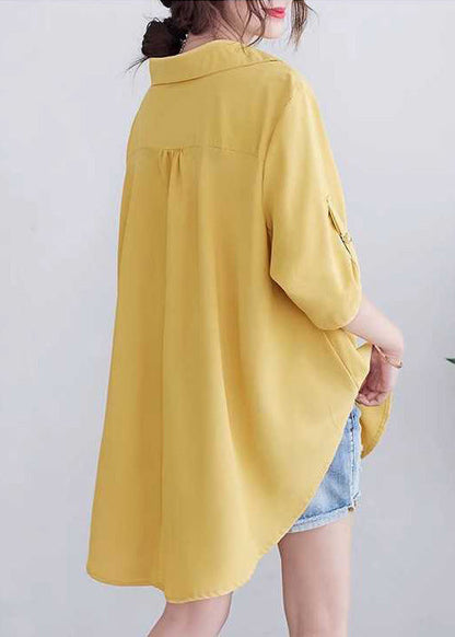 Chemise d'été surdimensionnée en coton jaune pour femme
