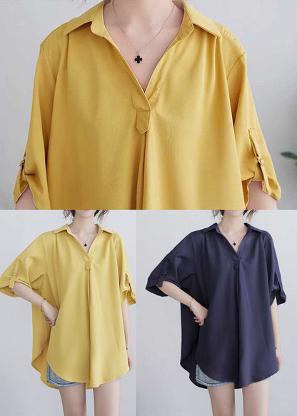 Chemise d'été surdimensionnée en coton jaune pour femme