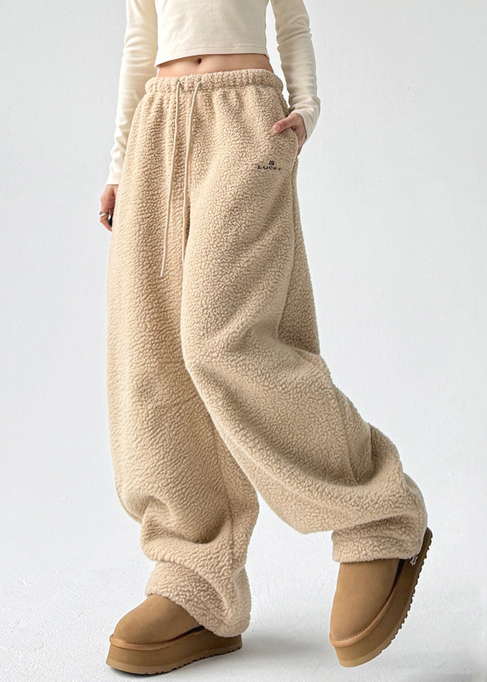 Pantalon épais en fausse fourrure avec cordon de serrage et poches jaunes pour femme, printemps TA052