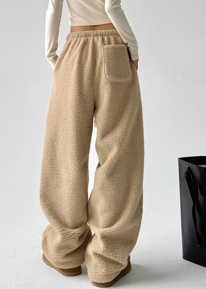 Pantalon épais en fausse fourrure avec cordon de serrage et poches jaunes pour femme, printemps TA052