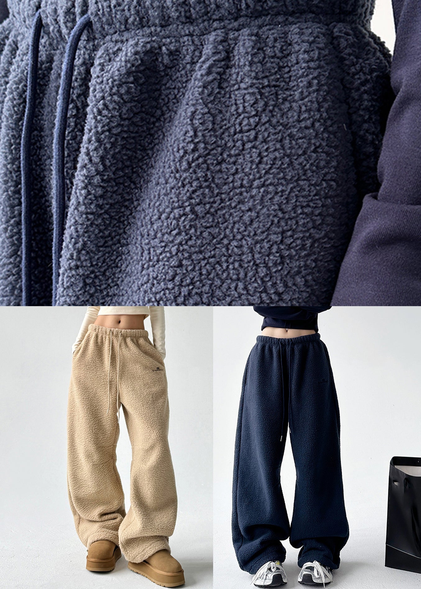 Pantalon épais en fausse fourrure avec cordon de serrage et poches jaunes pour femme, printemps TA052