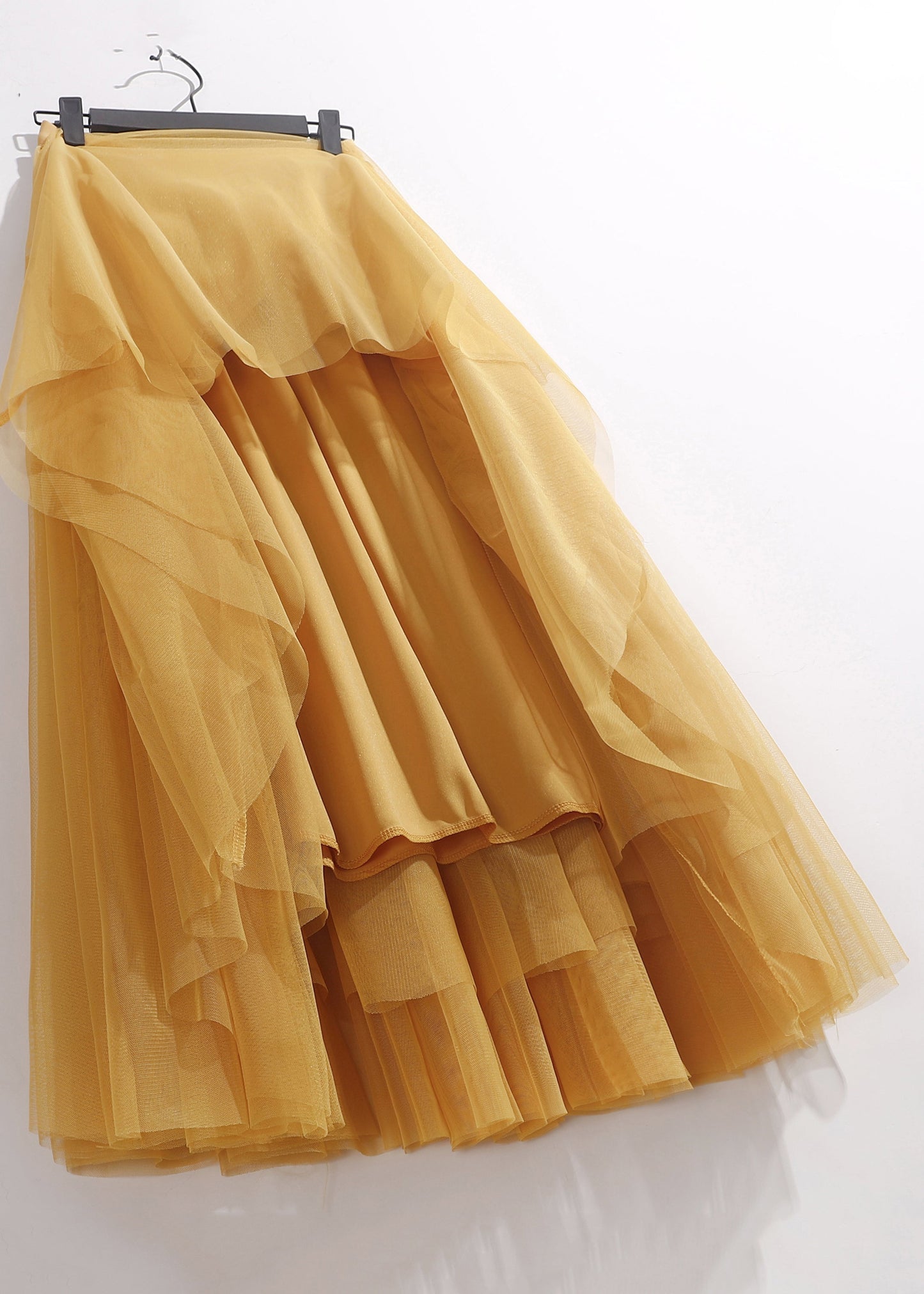 Women Yellow Wrinkled Elastic Waist Tulle Skirt Summer Ada Fashion