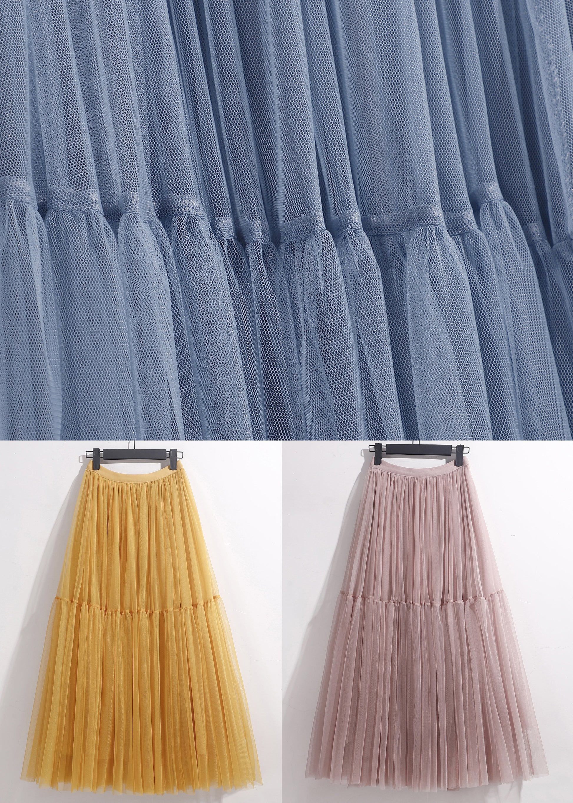 Women Yellow Wrinkled Elastic Waist Tulle Skirt Summer Ada Fashion