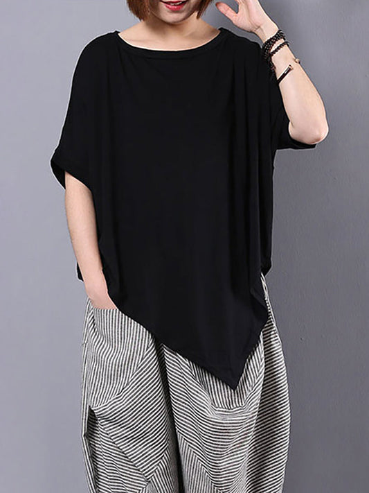 Plus Size Women Irregular Loose 100% Cotton T-Shirt AS1061