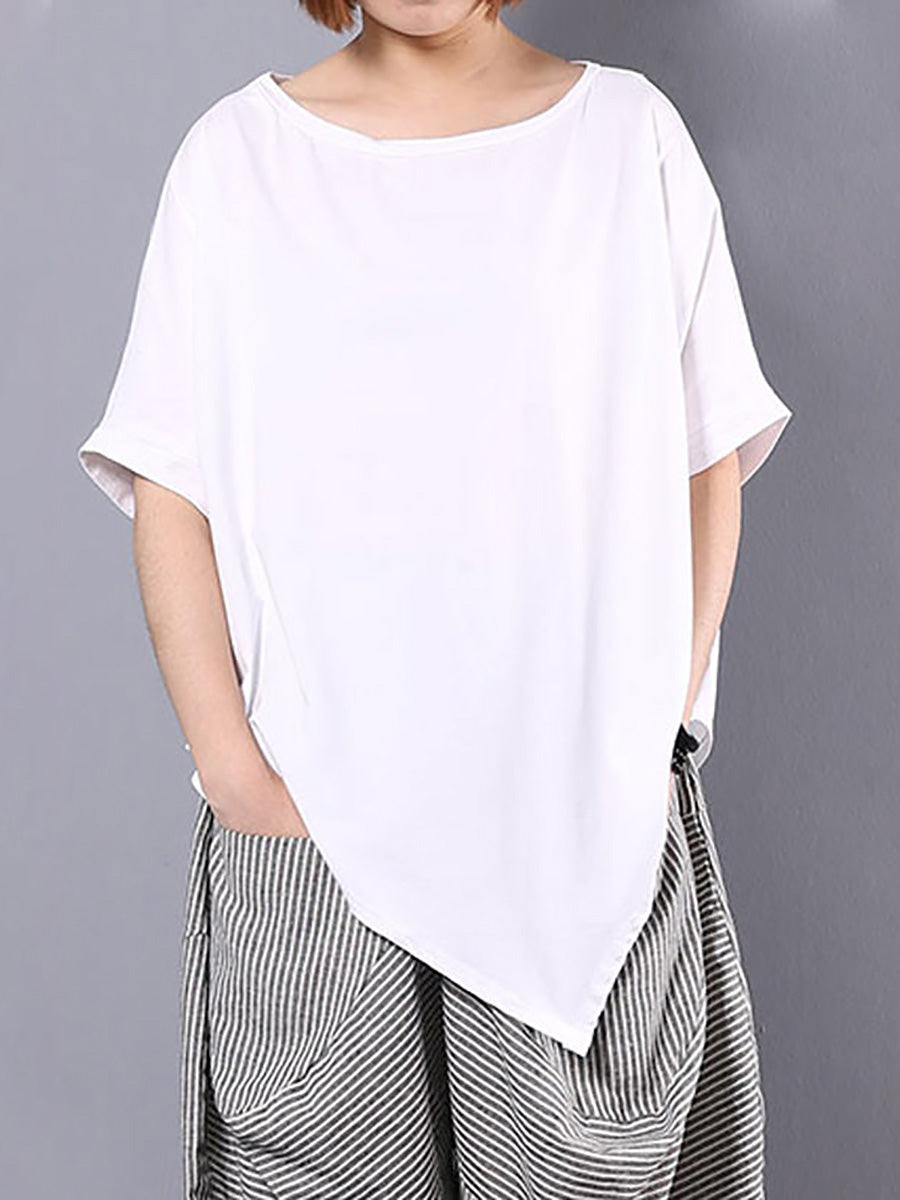 Plus Size Women Irregular Loose 100% Cotton T-Shirt AS1061