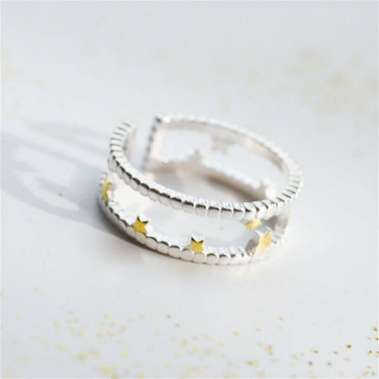 Silver Sterling Layered Star Ring Open
