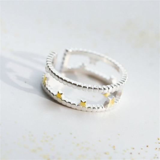 Silver Sterling Layered Star Ring Open