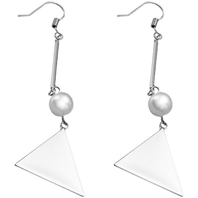 Earring Dangle Sterling Silver Pearl Triangle Faux
