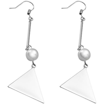 Earring Dangle Sterling Silver Pearl Triangle Faux