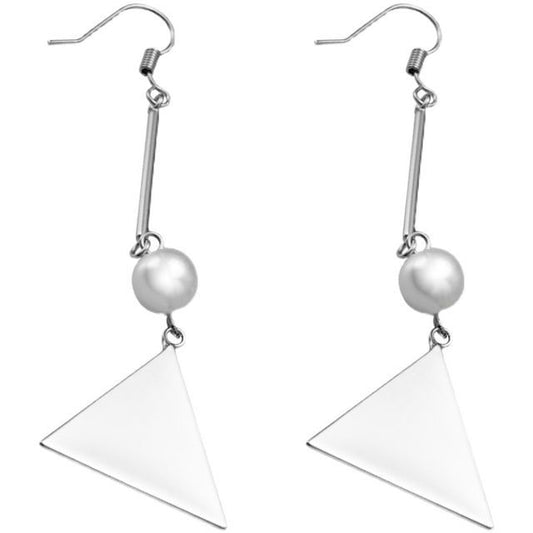 Earring Dangle Sterling Silver Pearl Triangle Faux