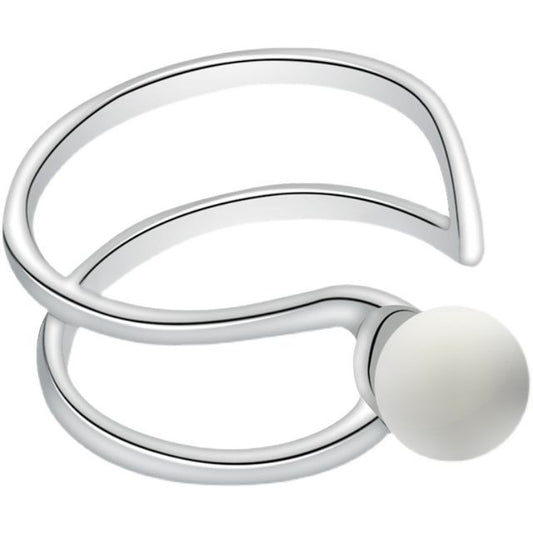 Pearl Open Silver Faux Ring Layered Sterling
