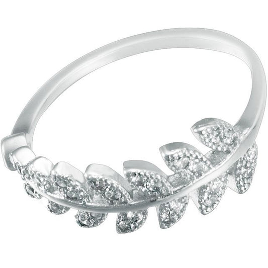 Rhinestone Leaf Ring Open Sterling Silver