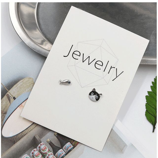 Earring Cat Asymmetrical Stud Fish