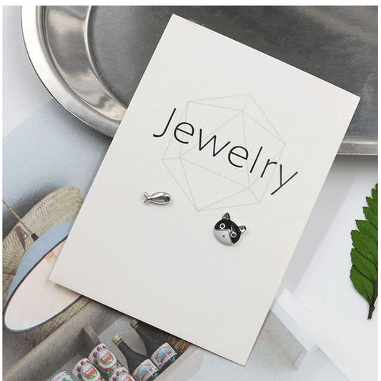 Earring Cat Asymmetrical Stud Fish