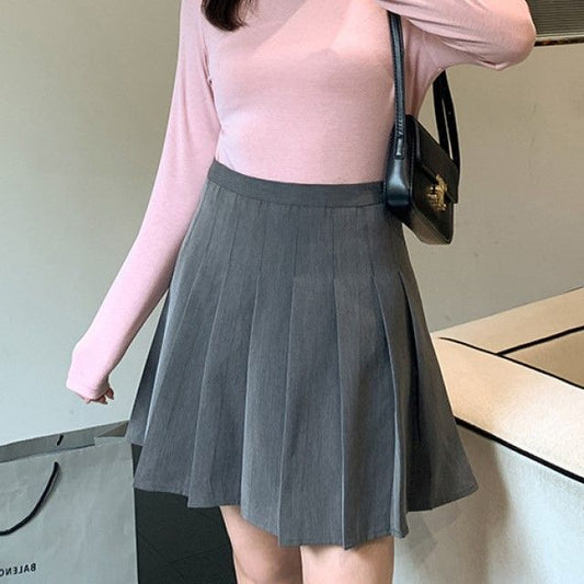High Waist Plain Pleated Mini A-Line Skirt