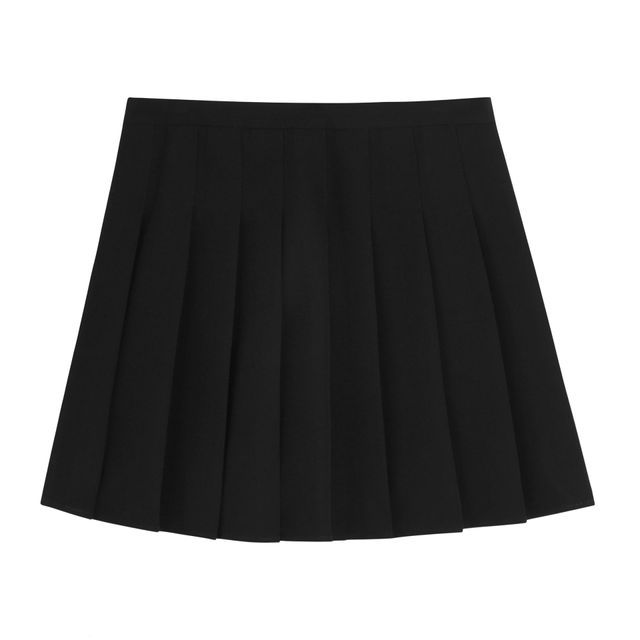 High Waist Plain Pleated Mini A-Line Skirt