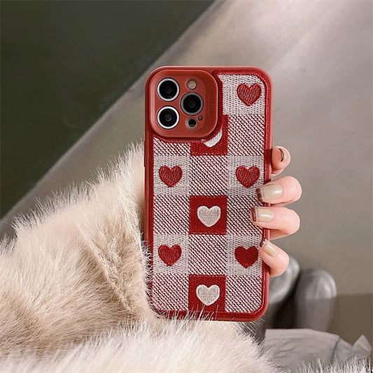 Heart Case Print Plaid Phone