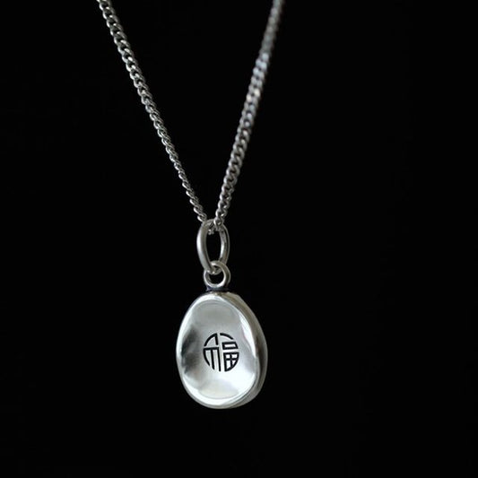 Necklace Silver Chinese Characters Pendant