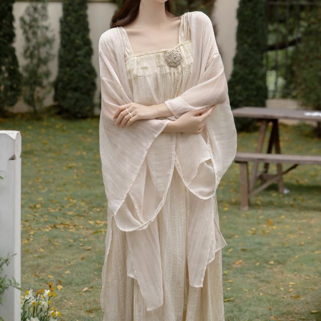 Light Jacket / Sleeveless Midi A-Line Dress / Set