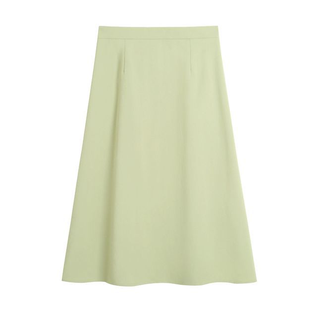 High Waist Plain Midi A-Line Skirt