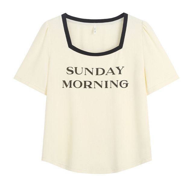 Short-Sleeve Lettering Contrast Trim T-Shirt