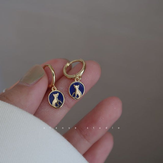 Earring Dangle Silver Cat Sterling