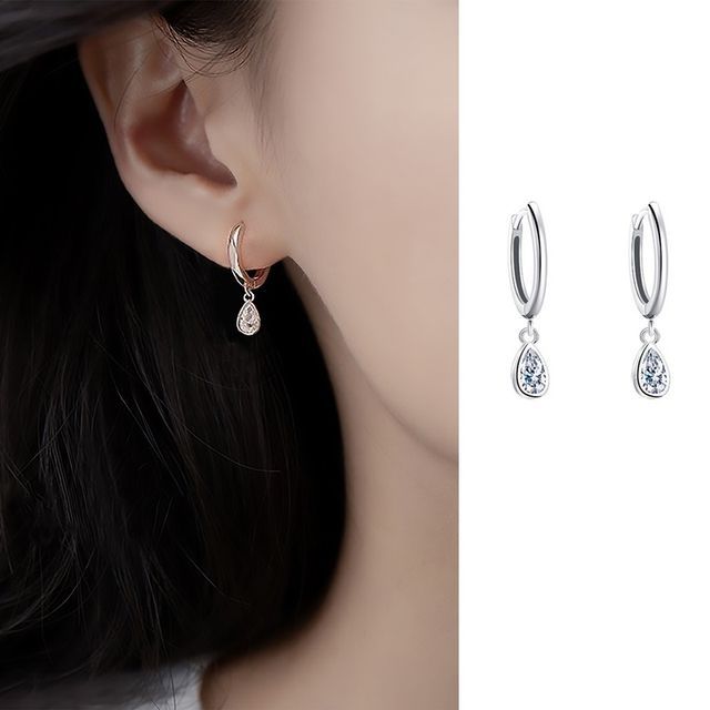 Rhinestone Silver Earring Sterling Dangle Droplet