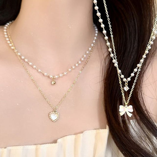 Layered Pearl Faux Necklace