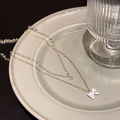Layered Pearl Faux Necklace