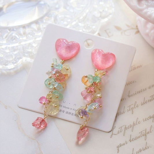 Earring Heart Acrylic Floral Dangle