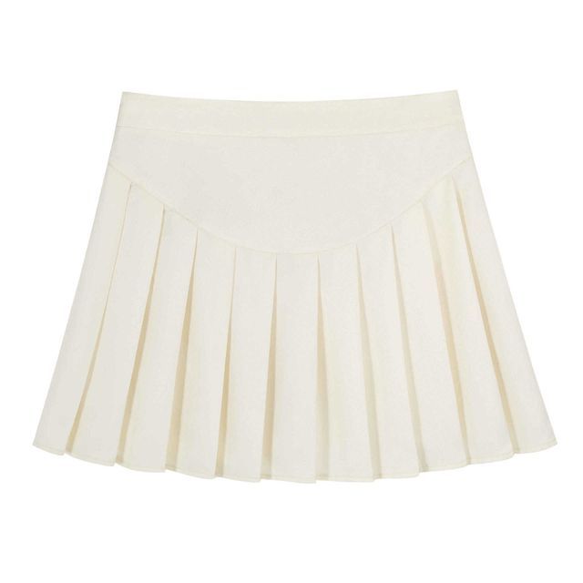Mid Waist Plain Mini Pleated Skirt