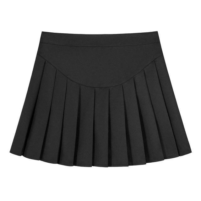 Mid Waist Plain Mini Pleated Skirt