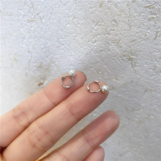 Earring Silver Pearl Sterling Faux Huggie