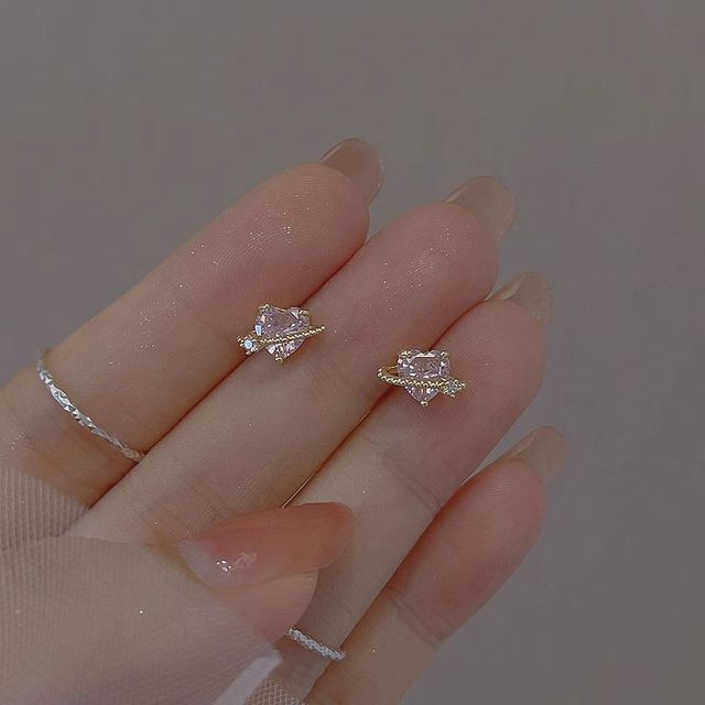 Planet Rhinestone Heart Sterling Earring Silver Stud