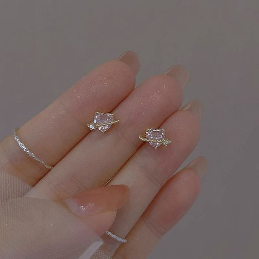 Planet Rhinestone Heart Sterling Earring Silver Stud
