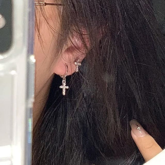 Asymmetrical Cross Earring Rhinestone Alloy Drop