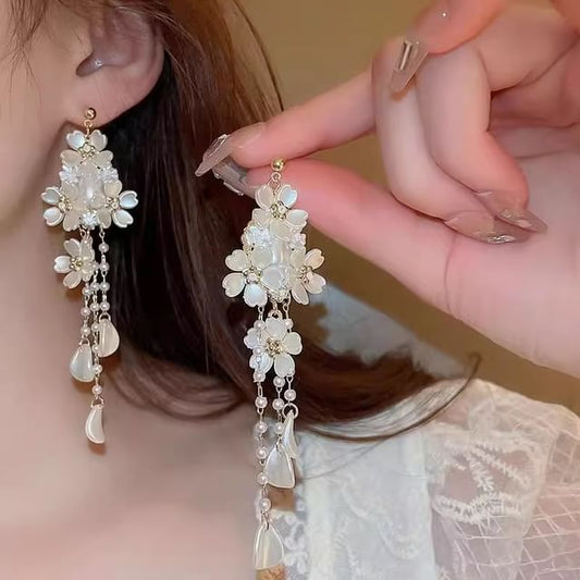 Earring Floral Chandelier Pearl Faux Alloy
