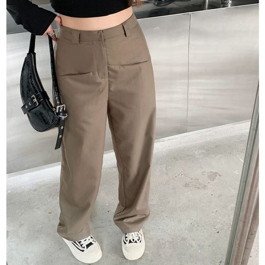 High Waist Plain Loose Fit Slacks