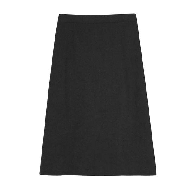 High Waist Plain Slit Midi A-Line Skirt