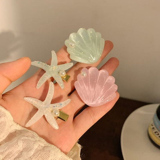 Faux Hair Shell Clip Pearl Starfish / Resin