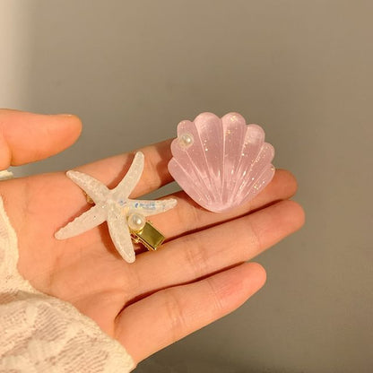 Faux Hair Shell Clip Pearl Starfish / Resin