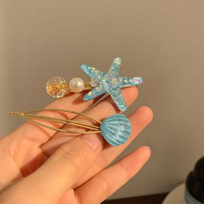 Faux Hair Shell Clip Pearl Starfish / Resin