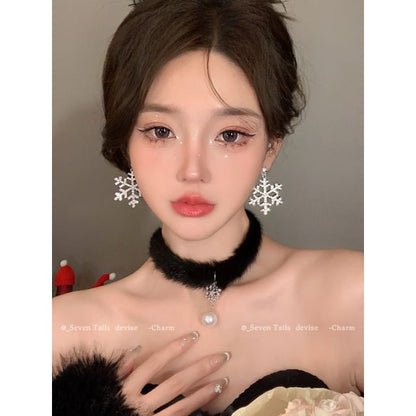 Chandelier Drop Christmas Earring Bracelet Set Choker Tree Snowflake Fluffy /