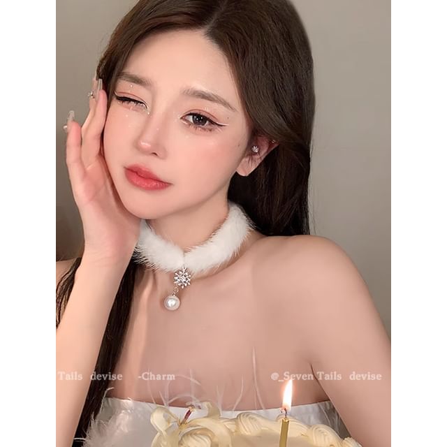 Chandelier Drop Christmas Earring Bracelet Set Choker Tree Snowflake Fluffy /