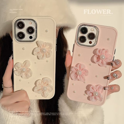 Floral Phone Case Faux Pearl