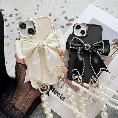 Phone Bow Faux Case Pearl Lanyard