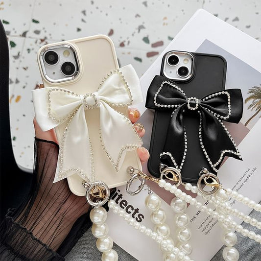 Phone Bow Faux Case Pearl Lanyard