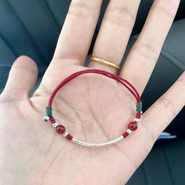 Bead Sterling String Silver Agate Bracelet