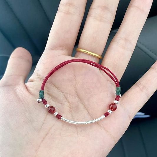 Bead Sterling String Silver Agate Bracelet