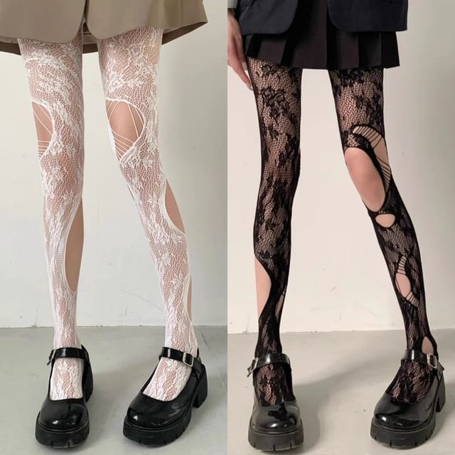 Collants résille découpés